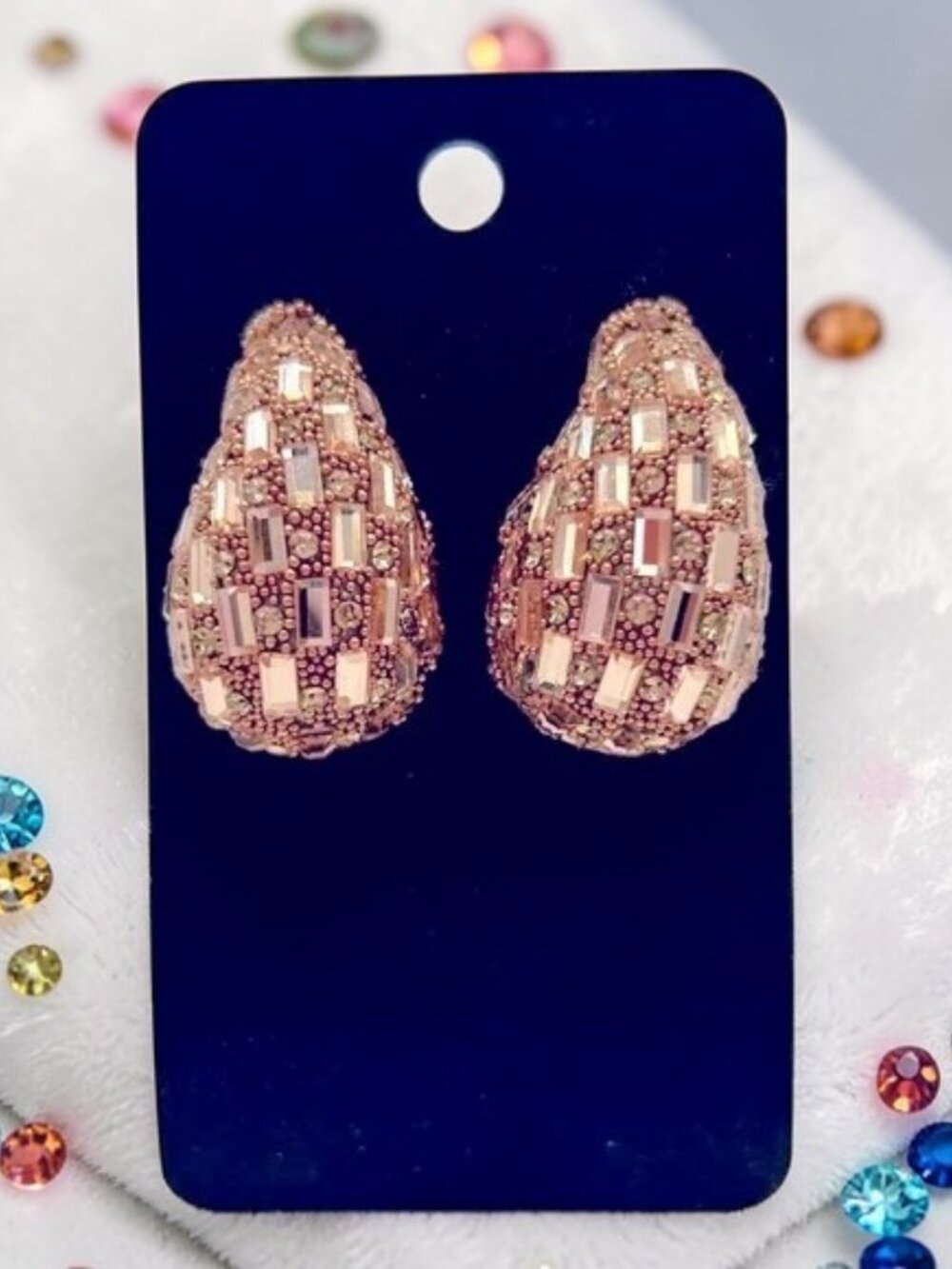 Rose Gold Mosaic-Styled Teardrop Pierced Statement Earrings  ✨NWOT✨ - Picture 5 of 5
